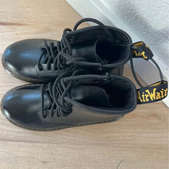 Brand New Girls Dr. Martens Black Boots with Yellow Accents - Picture 2 of 6